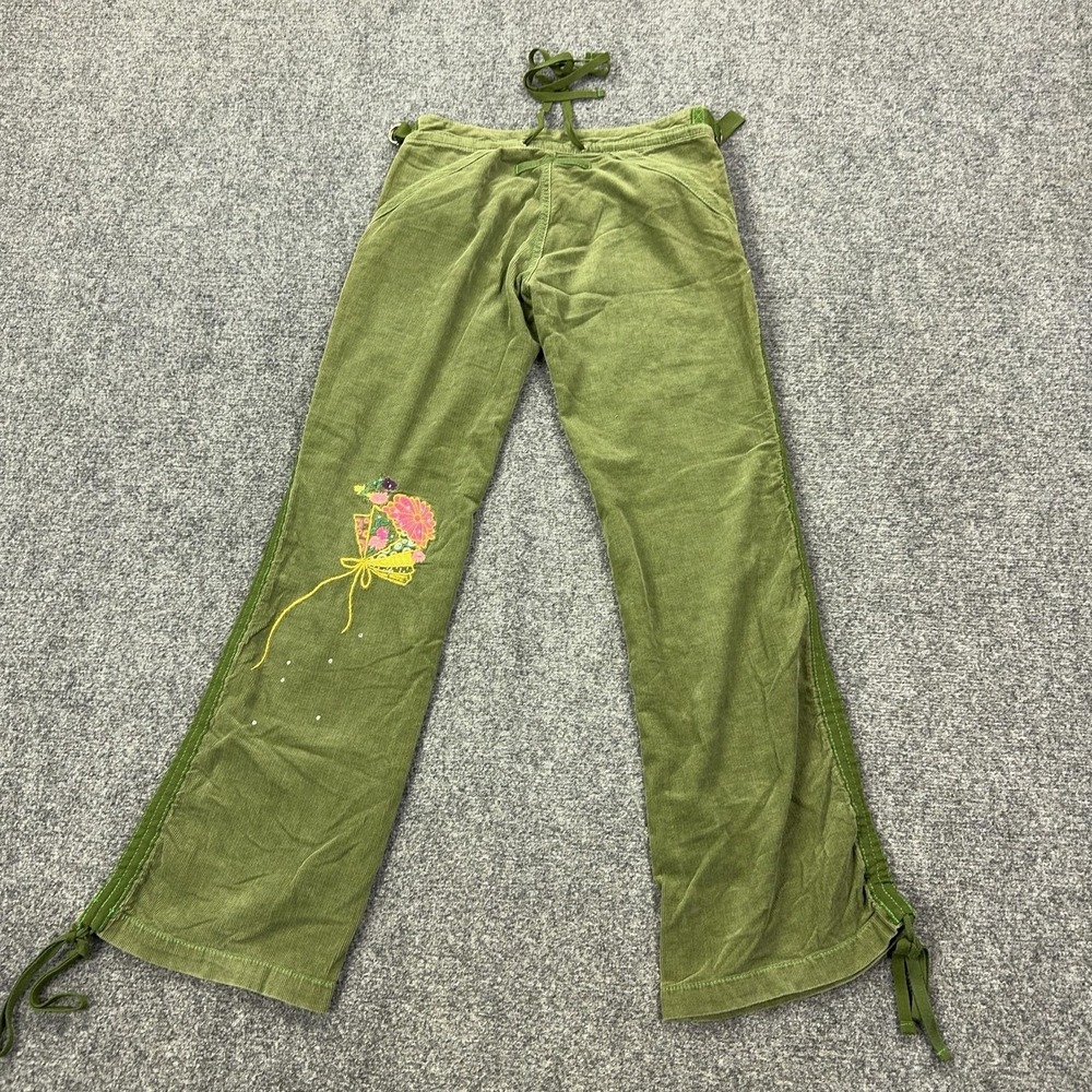 Miss Me Pants Womens L Green Corduroy Y2K Floral Embroidered Rhinestone Belted - Picture 13 of 16